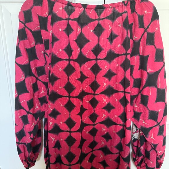 Sundance Pink and Black Peasant Top with Embroidery and Tassels - Picture 2 of 4